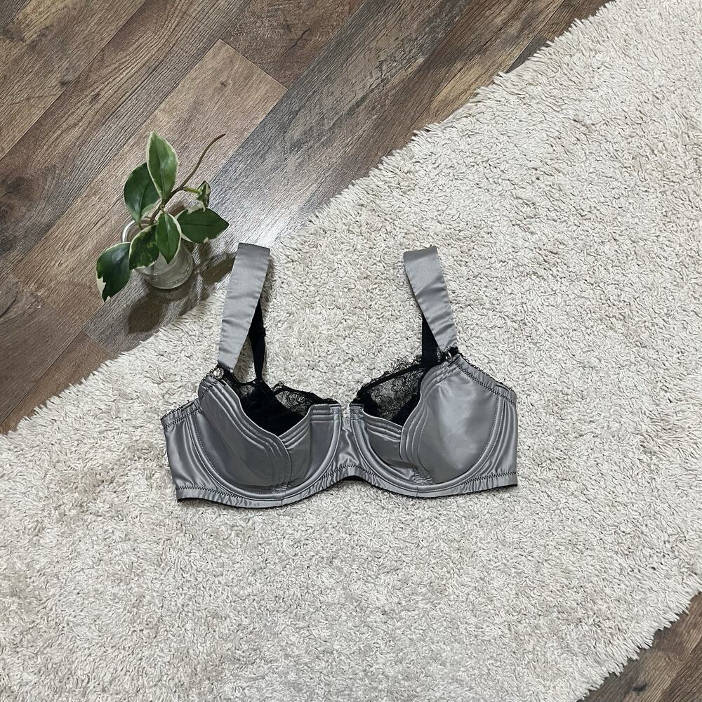 Cacique Lane Bryant Size 38DD Silver Black Lace Rhinestone Balconette Bra